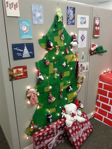 Cubicle Christmas Tree Created From A Large Piece Of Cardboard Covered