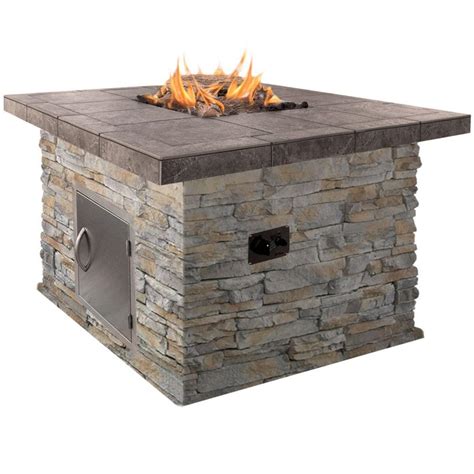 Cal Flame 48 In Natural Stone Propane Gas Fire Pit In Gray With Log Set And Lava Rocks Fpt S302