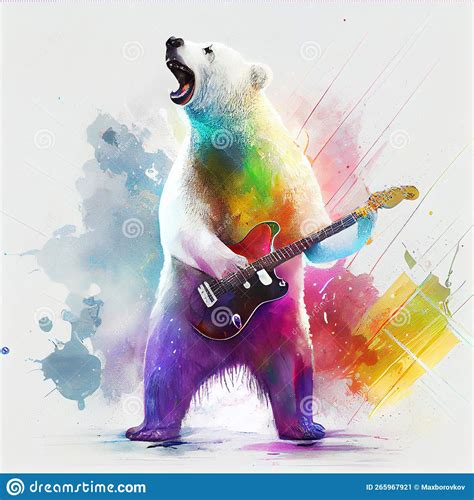 Polar Bear Playing Guitar On Rock Concert Generative Ai Stock