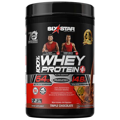 Six Star 100% Whey Protein Plus, 32g Ultra-Pure Whey Protein Powder, Triple Chocolate, 2lb ...