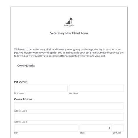 Veterinary New Client Form Template Formstack
