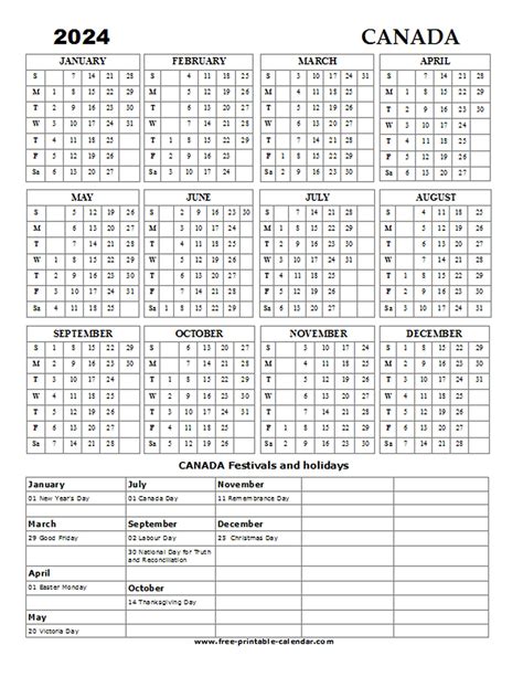 2024 Canada Holiday Calendar Free Printable