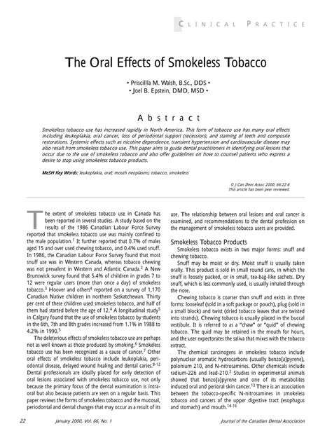 Pdf The Oral Effects Of Smokeless Tobacco