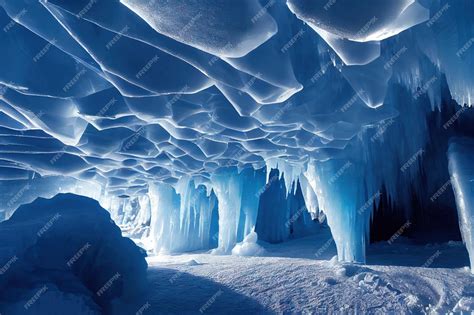 Premium Photo Mysterious Ice Cave With Icicle Stalactites And Snow Inside