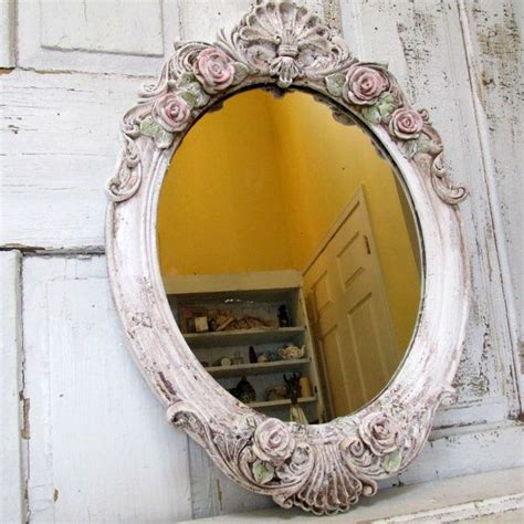 Large Oval Mirror Wall Hanging Shabby Cottage Chic Romantic Rose Themed