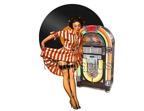 Vintage Jukebox Record Pinup Girl Guitar Decal On Transparent Reverb