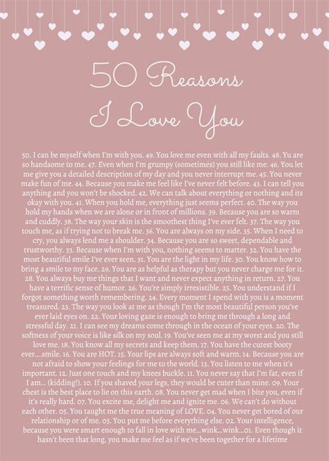 50 Reasons Why I Love You Print Customized Printable Poster