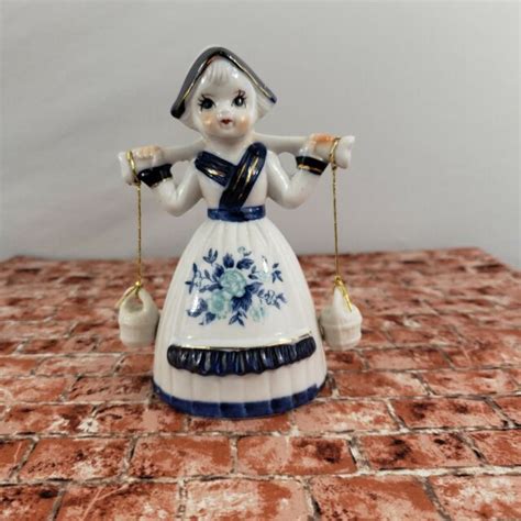 vintage holland dutch girl figurine white delft yoke with water pails bell ebay
