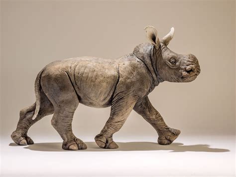 Baby White Rhino Clay Sculpture By Nick Mackman Animal Sculptures