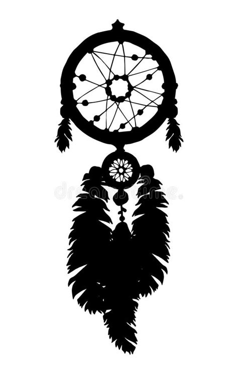 Hand Drawn Dreamcatcher Silhouette With Beads And Feathers Stock Vector