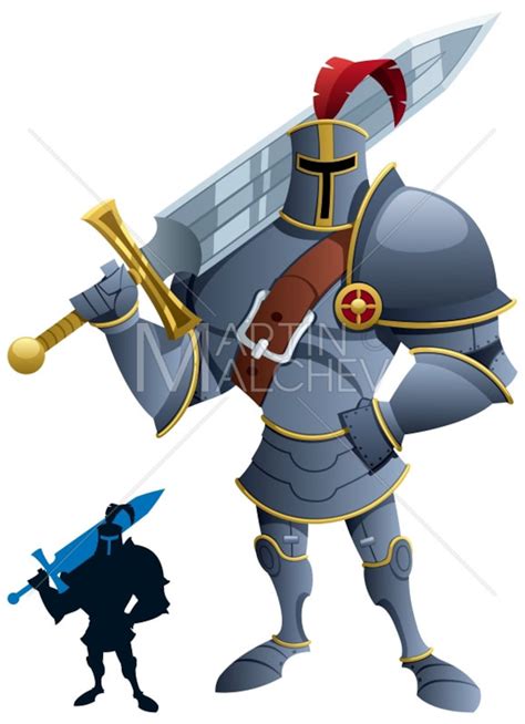 Knight Vector Cartoon Illustration Crusader Hero Warrior Etsy