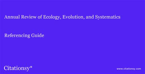 Annual Review Of Ecology Evolution And Systematics Referencing Guide