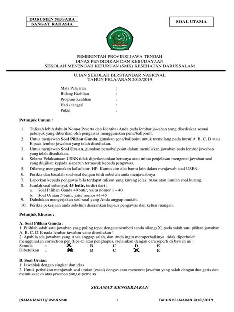 Dokumen negara sangat rahasia kab. Contoh Kop Soal Ujian Sekolah - Dunia Sosial