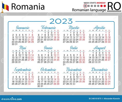 Calendário Horizontal Romano Para 2023 Semana Começa Segunda