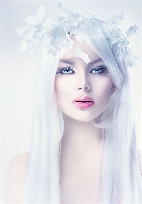 Winter Beauty Woman Portrait With Long White Hair Beautiful Fashion