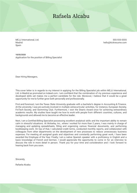 I knew i had found the right match for my background in. Billing Specialist Cover Letter Sample | Kickresume