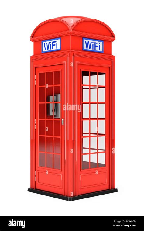 Classic British Red Phone Booth With Wifi Sign On A White Background