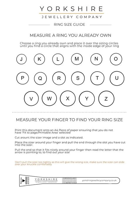 Ring Size Guide Printable Yorkshire Jewellery Company