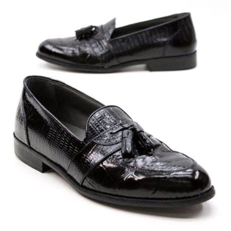 Stacy Adams Men S M Genuine Snake Skin Black Leather Tassel Loafers Shoes EBay