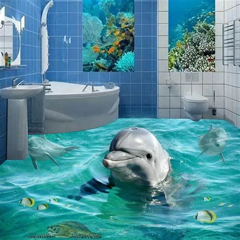 Custom Photo Floor Murals Wallpaper 3d Stereoscopic Dolphin Ocean