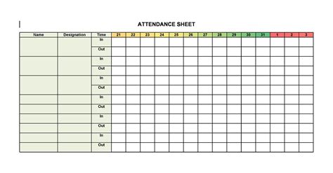 Weekly Attendance Sheets Printable Sample Templates Sample Templates