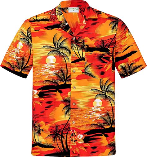 Hawaiihemdshop Hawaiihemd Herren Baumwolle Größe S XL Brusttasche Orange Kurzarm