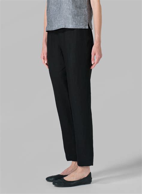 Linen Narrow Ankle Length Cropped Trousers Plus Size