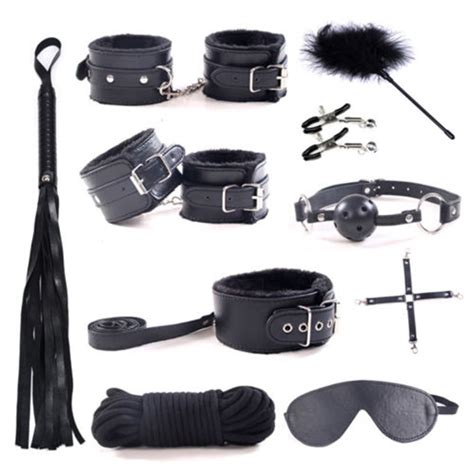 classic black leather 10pcs bondage set restraints sex toys bdsm cytherea toy shop