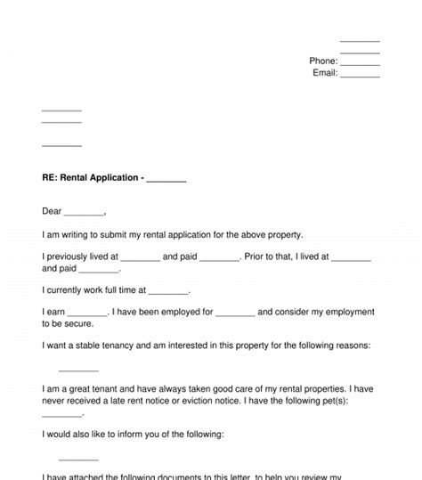 Rental Application Cover Letter Sample Template