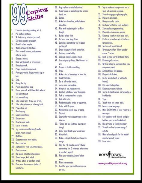 99 Coping Skills Poster Here Is A List Of 99 Coping Skills That A