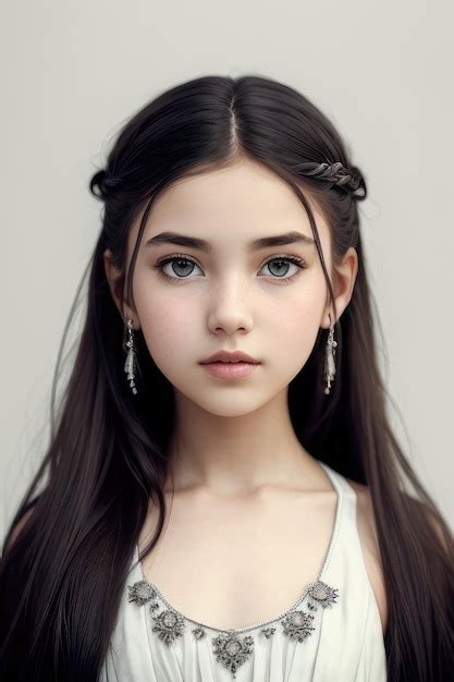 Premium Ai Image A Girl With Long Black Hair And Blue Eyes Looks Into