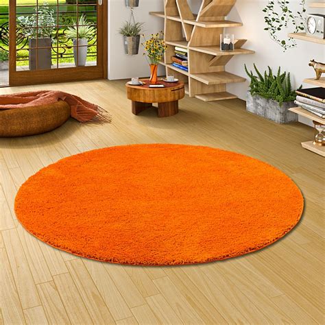2 stück hochflor shaggy teppich rund bordeauxund 80 cm durchmesser gebraucht. Hochflor Shaggy Teppich Palace Orange Rund