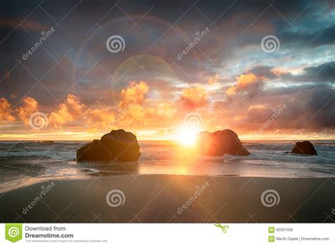 Orange Sunset Over The Ocean Stock Photo Image Of Holiday Morning