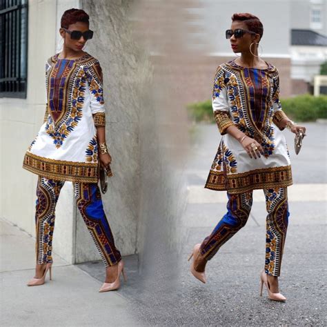 Dashiki Africa Women Pants Suit Set National Style Totem Print Elastic