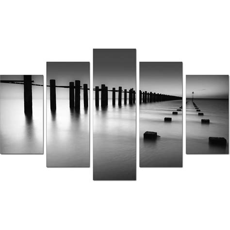 Extra Large Sea Canvas Prints 5 Piece In Black And White