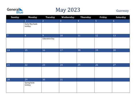 May 2023 Calendar With Guernsey Holidays