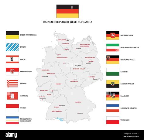 Vector Administrative Map Of Federal Republic Of Germany With The Flags