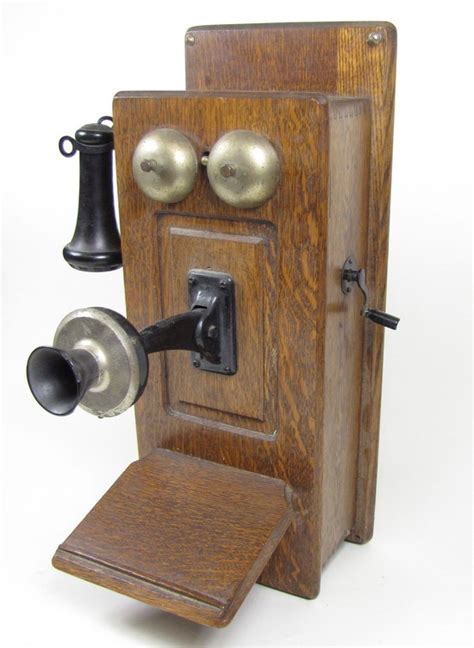 Antique Oak Wooden Wall Phone Telephone Bells Wired Works