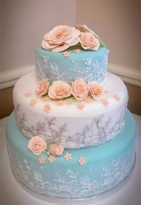 Turquoise And Peach Wedding Cake Wedding Cake Peach Peach Wedding