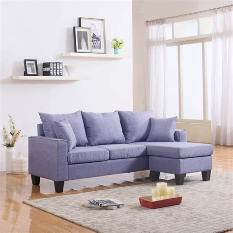 Traditional Small Space Blue Velvet Sectional Sofa With