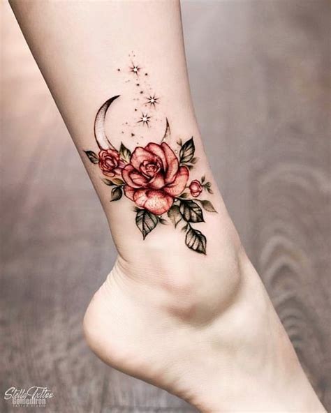 3d blue rose rosary tattoo on ankle and foot. Moon Rose Tattoo on Ankle | Best Tattoo Ideas Gallery