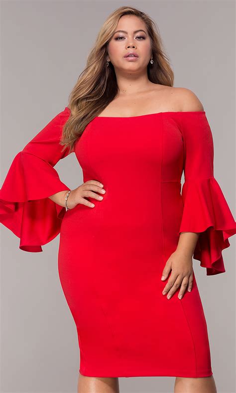 Bell Sleeved Plus Size Short Party Dress Promgirl