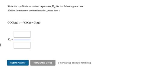 Solved Write The Equilibrium Constant Expression Kc For