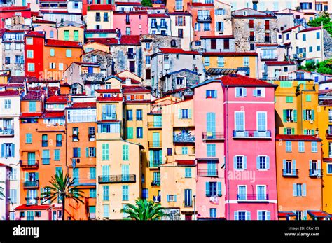 Colorful Houses In Provence Village Menton Provence France Stock