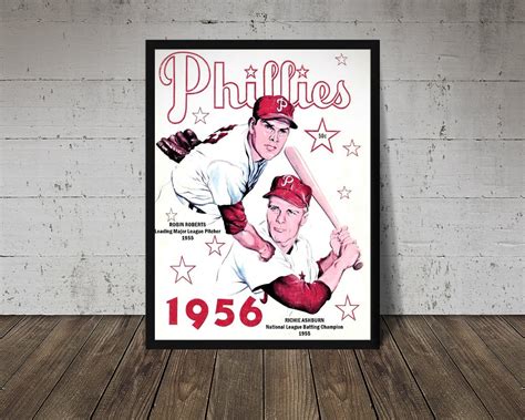 1956 Philadelphia Phillies Print Vintage Baseball Poster Etsy