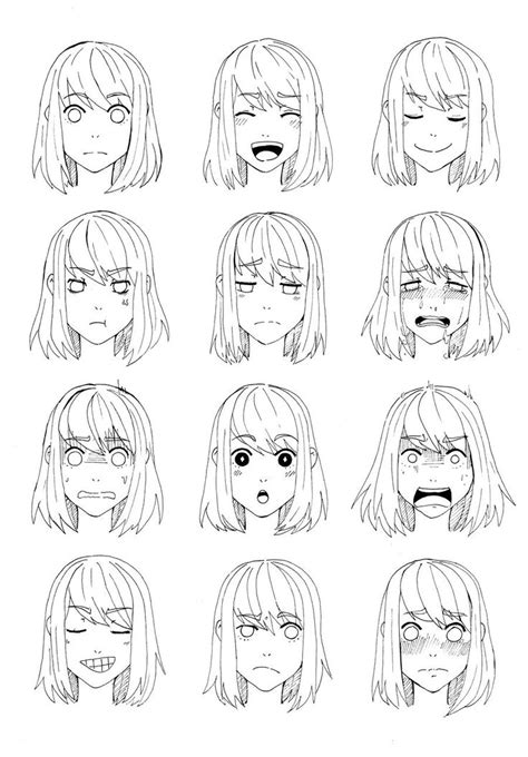 An Anime Characters Face With Different Facial Expressions And Hair