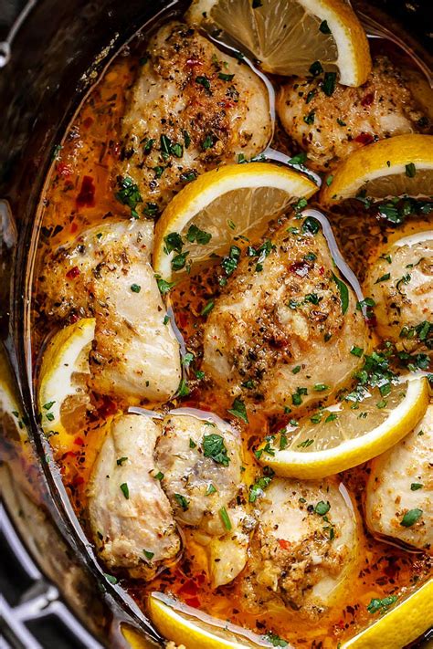 Crock Pot Lemon Garlic Butter Chicken Thighs Chicken Crockpot Recipes