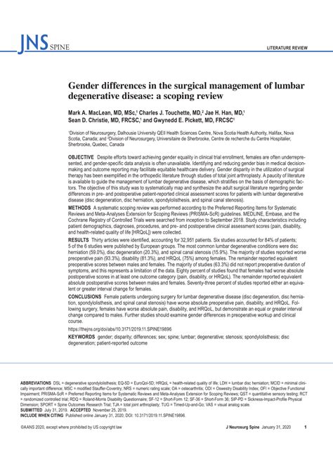pdf gender differences in the surgical management of lumbar