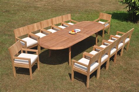 Grade A Teak Dining Set 12 Seater 13 Pc 118 Double Extension Oval