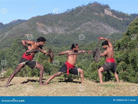 Kalaripayattu Marital Art Demonstration In Kerala South India Stock